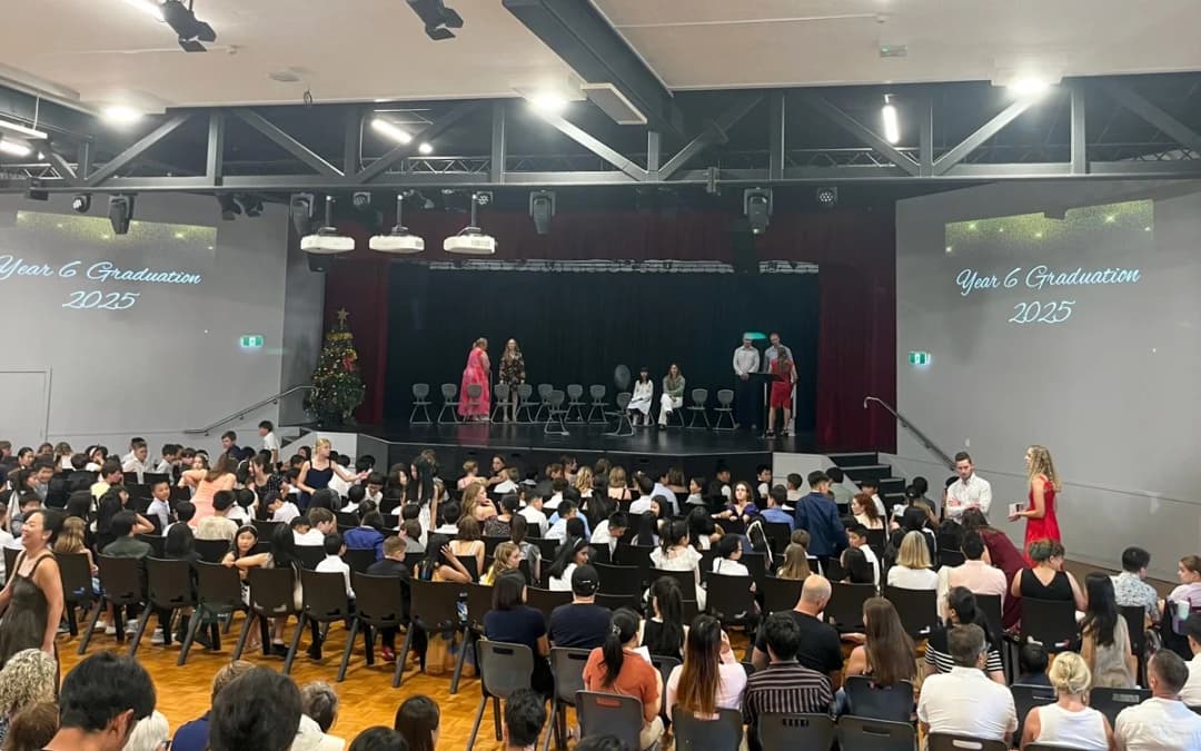Stage and screen prepared for the graduation ceremony
